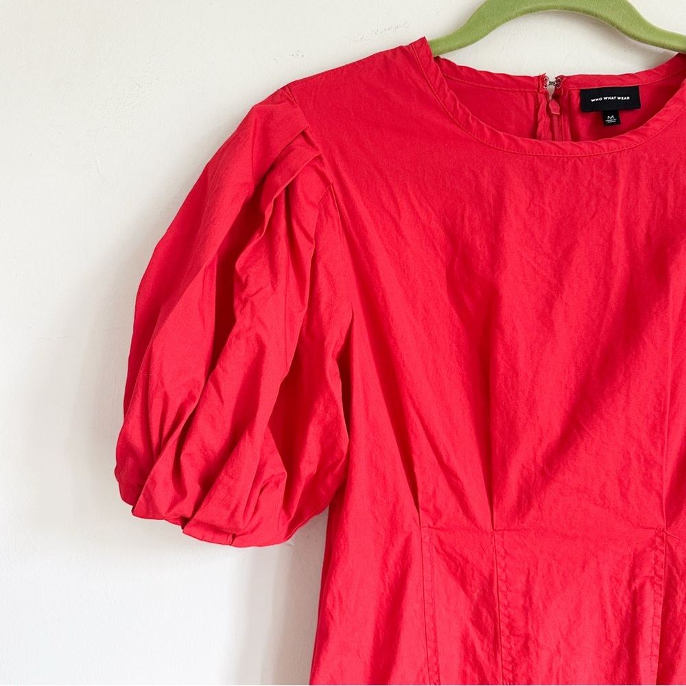 ⭐️3/$30⭐️ (bundle deal) WHO WHAT WEAR Bright Red Puff Sleeve Dress - Picture 2 of 7